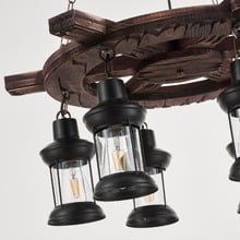 Allen Wheel Pine Wood 6-Light Pendant Light